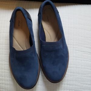Clark's navy blue suede loafers